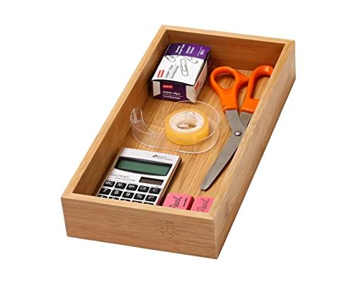 YBM HOME Bamboo Drawer Organizer Storage Box for Kitchen Drawer, Junk Drawer, Office, Bedroom, Children Room, Craft, Sewing, and Bathroom, 6x12x2 inch - size: 6x12x2 inch