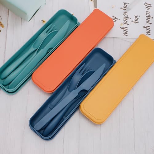 Zoyiancy Reusable Utensils Set with Case, 4 Sets Portable Plastic Cutlery Set, Fork Spoons Knife Tableware for Travel Picnic Camping
