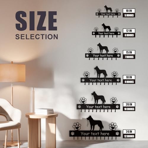 Custom Metal Key Rack Wall Mount with Name, Key Hooks and Dog Leash Holder for Entryway Doorway - color: 02 Dog