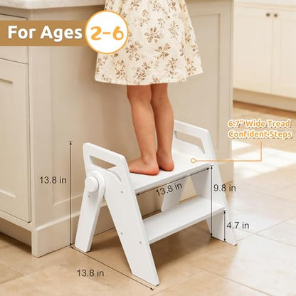 Wooden 2 Step Stool for Toddler Kids Bathroom Foldable 2-Step for Toilet Potty Training, Child Stepping Stool for Kitchen Nursery Bedroom,White - color: White