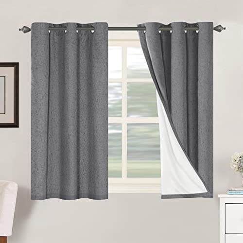 H.VERSAILTEX Primitive Linen Curtains 100% Blackout Curtain Drapes Burlap Fabric Curtains with White Thermal Insulated Liner, Grommet Top Drapes Living Room/Bedroom (2 Panels, 42 x 45 Inch, Grey) - color: Grey, size: 42"W x 45"L (Pack of 2)