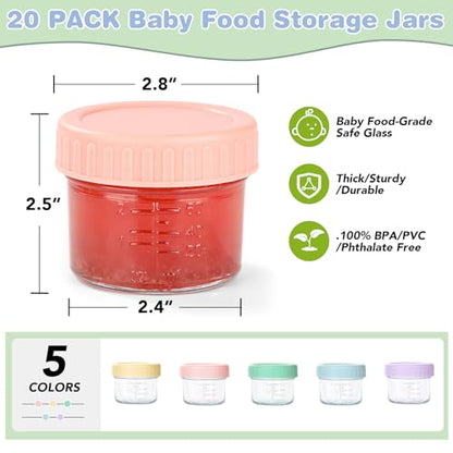 RowinsyDD 20 Pack Glass Baby Food Storage Containers, 4 oz Leakproof Baby Food Jars with Lids, Small Glass Food Containers for Infant Baby, Freezer & Microwave Safe, BPA Free - size: 20P