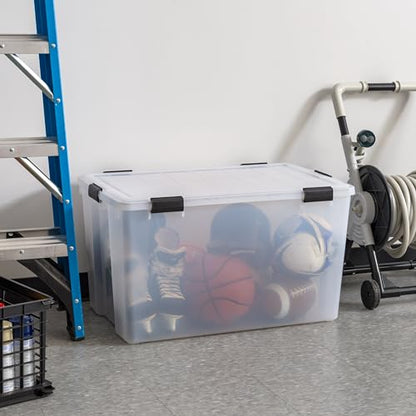 IRIS USA 156 Qt Storage Box with Gasket Seal Lid, BPA-Free, Made in USA - Heavy Duty Moving Containers with Tight Latch, Weather Proof Tote Bin, WEATHERPRO - Clear/Black - size: 156 Qt, style: 1 Pack