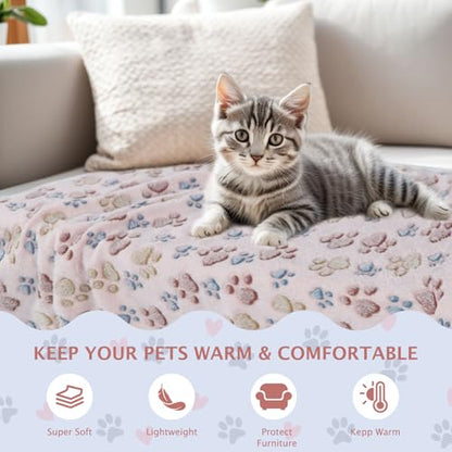 BVAGSS 6 Pack Small Dog Blanket, Super Soft Warm Pet Cover Blankets, Paw Print Puppy Fleece Flannel Blanket for Small Medium Dogs and Cats MW003 - color: Beige Paw, size: 6 Pack of 29.9x20.5 Inches