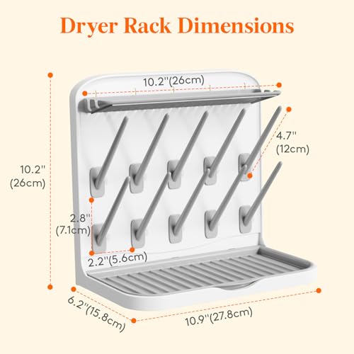 Lifewit Baby Bottle Drying Rack with 10 Hooks, Newborn Essentials Must Haves, Bottle Storage Organizer for Countertop, Cabinet, Rack Dryer Holder for Pacifiers, Pump Parts, Baby Stuff - size: Medium-10 Hooks, style: without Drain Mat