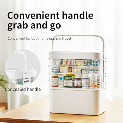 FOCHIER F 5-Tier Medicine Box Organizer Storage with Removable 6-Compartments Pill Organizer, Portable Medicine Container with Plastic Handle,First Aid Box Empty for Cabinet/Home/Travel