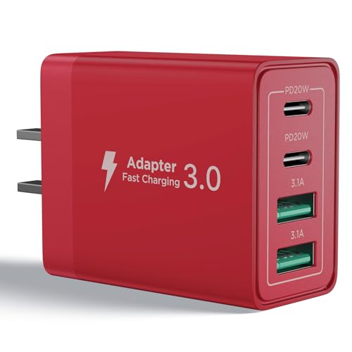 USB C Charger Block, 40W iPhone Charge Blocks Wall Charger 4-Port PD Power Adapter + QC Wall Plug Multiport Type C Charging Block Cube for iPhone 16 15 14 13 12 11 Pro Max XR XS 8 7 - color: Red