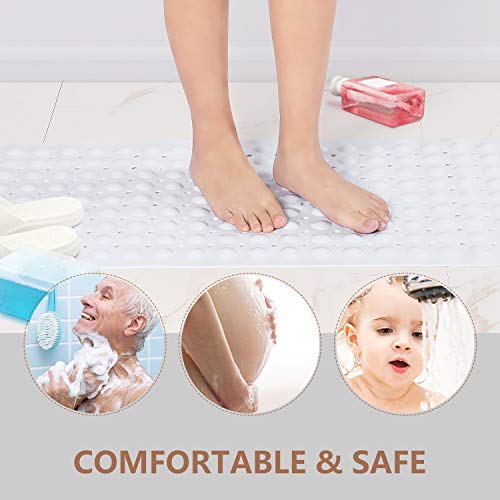 Sheepping Baby Bath Mat Non Slip Extra Long Bathtub Mat for Kids 40 X 16 Inch - Eco Friendly Bath Tub Mat with 200 Big Suction Cups,Machine Washable Shower Mat (White) - color: White