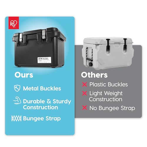 IRIS USA Hugel 44 QT Cooler, Heavy Duty Metal Buckles, Leak-Free Design, Durable Hard Cooler, Ice Chest with Bungee Strap, Molded Handles, Camping Boat Tailgating Road Trips, Charcoal Gray - color: Dark Gray, size: 11 Gal