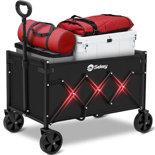 Sekey Wagon Cart with Wheels with 220LBS Capacity,Heavy Duty Wagon Carts Foldable,Lightweight Utility Portable Cart for Grocery, Shopping, Garden, Camping. Black - color: Black, size: 220 lbs