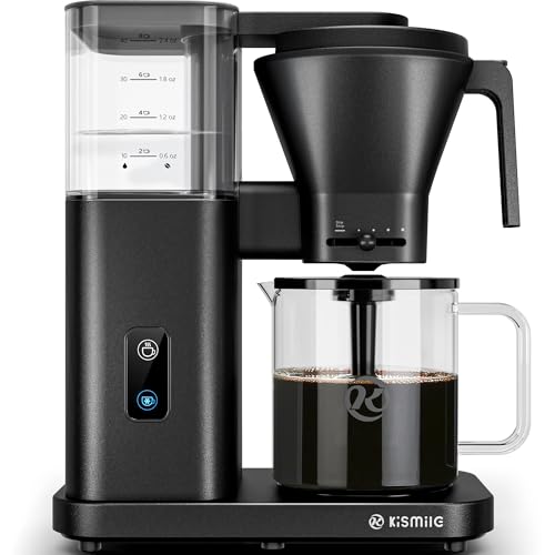 Kismile SCA-Certified 8 Cup Drip Coffee Maker, Pour Over Coffee Machine with 3s Instant Heat 197–205℉, Adjustable Flow Control, Removable Water Tank, Deep Cold Brew & 40 Min Keep Warm (Black) - color: Black