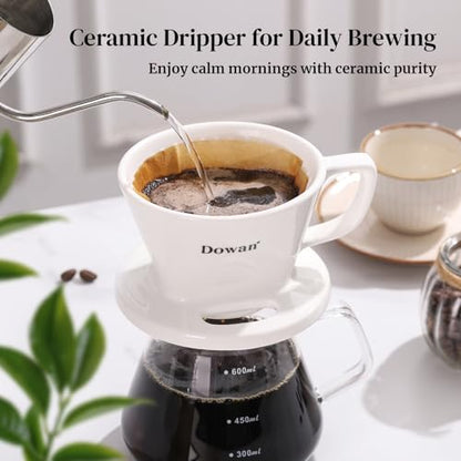 DOWAN Pour Over Coffee Maker, Non-Electric Pour Over Coffee Dripper with Open Base Design, Manual Brew Maker, Single Cups Porcelain Slow Brewing Accessories for Gifts, White - color: White with Open Base Design