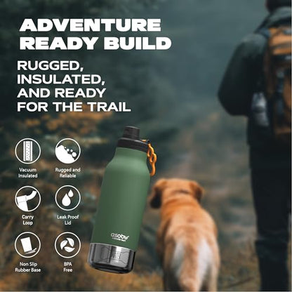asobu Dog Barky Bottle – Insulated Stainless Steel Water Bottle with 2 Removable Dog Bowls for Food, Treats & Water – Pet-Friendly Travel Bottle for Hiking, Road Trips & Outdoor Adventures - color: Basil Green