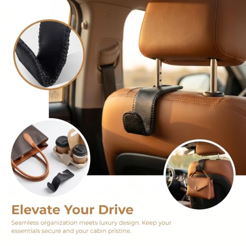 Car Seat Headrest Hook, Leather Covered Hanger, for Handbag, Grocery, Coat, Purse, Interior Storage, Black - color: Car Seat Black
