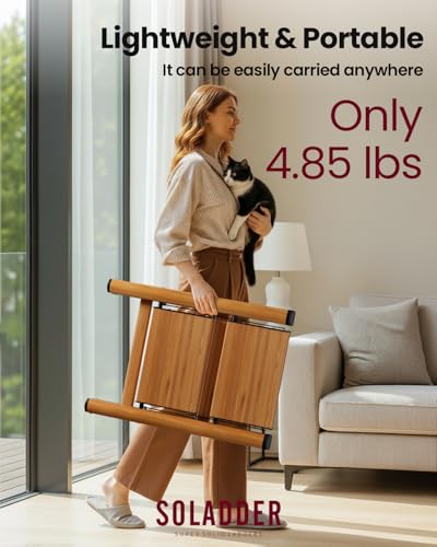 SOLADDER 2 Step Ladder, Folding Step Stool with Anti-Slip Wide Sturdy Pedal, Multi-Use for Home and Kitchen Use, Space Saving-Woodgrain(300lbs Capacity) - color: Woodgrain, size: 2 Step