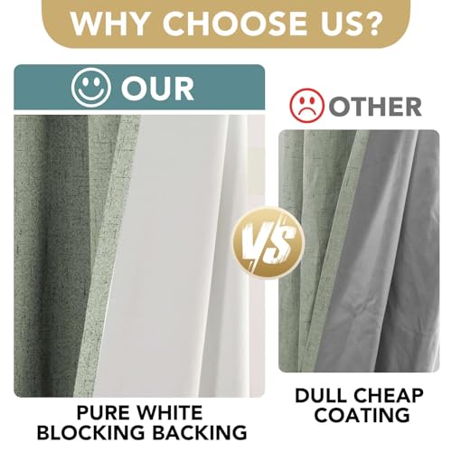 H.VERSAILTEX Linen Look 100% Blackout Curtains 45 Inches Long for Bedroom Full Light Blocking Rod Pocket 42 Inches Wide Linen Textured Thick Window Curtain Drapes with White Backing, Sage, 2 Panels - color: Sage, size: 42"W x 45"L (Pack of 2)