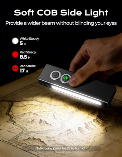 Zewdov 1300LM EDC Pocket Flashlight, 5-in-1 (Spotlight/UV/Green Beam/Floodlight/Red LED) Rechargeable Magnetic/Clip Flat Flashlight for Outdoor/Emergency/Work