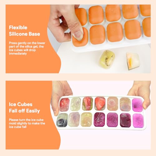 Ice Cube Trays 4 Pack, Airabc Silicone Ice Cube Trays with Removable Lid, Easy-Release Flexible 14-cube Ice Trays, LFGB Certified and BPA Free, Stackable Ice Trays with Covers for Cocktail, Freezer - color: Orange