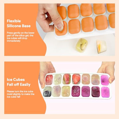 Ice Cube Trays 4 Pack, Airabc Silicone Ice Cube Trays with Removable Lid, Easy-Release Flexible 14-cube Ice Trays, LFGB Certified and BPA Free, Stackable Ice Trays with Covers for Cocktail, Freezer - color: Orange
