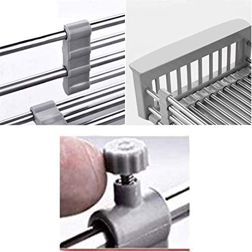 CARNAVAL Stainless Steel Kitchen Drying Rack, Retractable Drain Basket with Adjustable Armrest, Over The Sink Dish Drying Rack