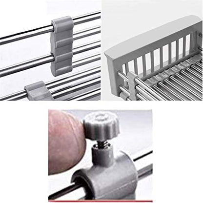 CARNAVAL Stainless Steel Kitchen Drying Rack, Retractable Drain Basket with Adjustable Armrest, Over The Sink Dish Drying Rack