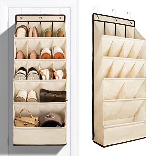 FENTEC 1 Pack Over the Door Shoe Organizers, Hanging Shoe Organizer with Large Deep Pocket Shoe Holder for Closet Shoes Rack for Wall, Over Door Shoe Storage Hold up to 18 Pairs Shoes, Beige - color: BEIGE, size: 18+ Pairs