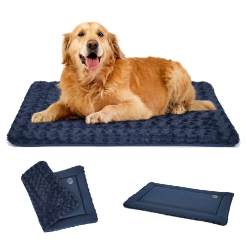 EMPSIGN Fancy Dog Bed Mat, Pet Bed Pad Reversible (Cool & Warm), Machine Washable Crate Pad, Pet Sleeping Mat for Small to XXX-Large Dogs, Navy, Star Pattern,XXL (48inch X30inch X1.1'') - color: Navy, size: XXL (47.2"x28.3"x1.1")