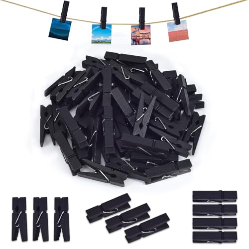 iKammo Black Wood Clothespins Mini Colored Natural Wooden Clips Photo Clips Natural Wooden Peg Pin Compatible Baby Shower,Gift Wrapping, Picture Hanging, Arts&Crafts, Photo Display (Black, 3.5*0.7cm) - color: Black, size: 3.5*0.7cm