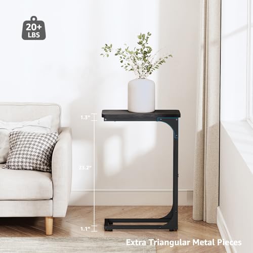 QEEIG Narrow C Shaped Side Table Set of 2 Living Room Sets Slim Couch Tray Tables Skinny Thin Small Modern 7 inch Width, Black (017-18B) - color: C. Black, size: 7.1" Width