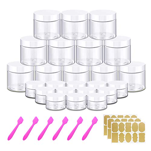 4OZ Slime Containers with Lids + 20 Gram Round Samples Jars (Set of 24)- Empty Small Plastic Containers with Lids for Lip Scrub, Body Butters, Cream, Slime, Craft Storage - color: White Lid, size: 4 OZ + Sample Jars