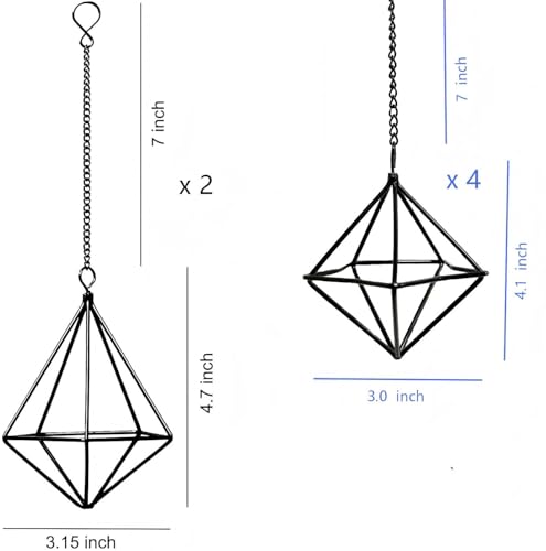 Clearance 6 Pack Hanging Metal Air Plant Holders with Chain, Black Geometric Tillandsia Air Plant Hanger Cages, 2 Styles Mini Iron Air Plants Live Holders for Home Office Garden Decor