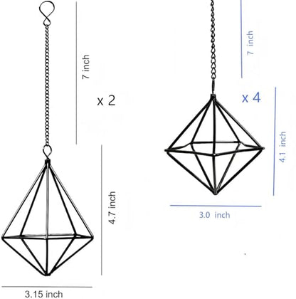 Clearance 6 Pack Hanging Metal Air Plant Holders with Chain, Black Geometric Tillandsia Air Plant Hanger Cages, 2 Styles Mini Iron Air Plants Live Holders for Home Office Garden Decor