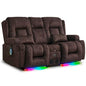 URRED Power Loveseat Recliner Sofa with Massage and Heat, Wall Hugger Reclining Loveseat with Console, RV Couch Home Theater Seating with LED Lights for Living Room (Brown, 67" - 2 Seats) - color: Brown, size: 67" - 2 Seats
