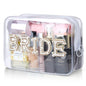 Etercycle Bride Clear Makeup Bag, Bridal Shower Gifts Engagement Cosmetic Bag, Bling Pearl Rhinestone Letter Patches Waterproof PVC Travel Organizer for Women Wedding Bachelorette Party (Gold) - color: Gold, style: Bride