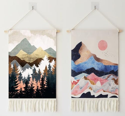 2Pcs Printed Wall Tapestry Hanging Decor, 14x24" Cotton Prints Boho Chic Bohemian Morocco Landscape Scenery Tapestries Poster Art Gift for Apartment Dorm Kids Livingroom Bedroom Door Entrance