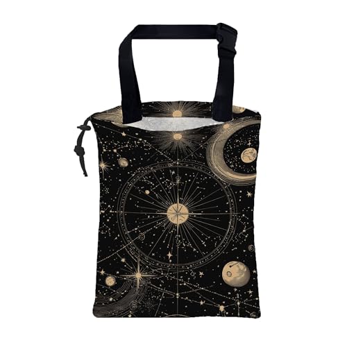 Car Trash Bag Vintage Astrology Planets Leak-Proof Car Garbage Bag with Drawstring Foldable Canvas Trash Bin with Adjustable Buckle for Car Accessories, Travelling, Camping - color: Vintage Astrology Planets