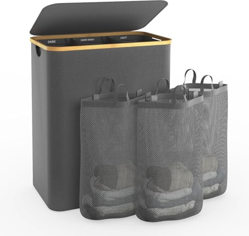 Hampers for Laundry Basket with Lid, 160L Extra Large 3 Section Clothes Divided Organizer for Bedroom, Laundry Room,Dirty Clothing Hamper, Grey - color: Dark Grey, size: 160L