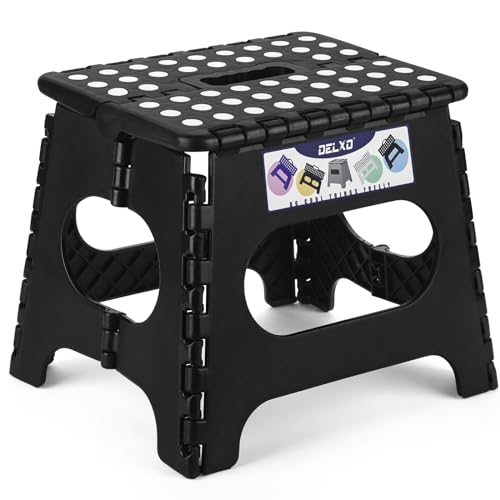 Delxo Folding Step Stool,11 Inch Non-Slip Foldable Step Stools for Kids and Adults,Portable Foldable Step Stool Lightweight Small Folding Stool with Handle for Kitchen Bathroom in Black,1 Pack - color: Black, size: 11 Inch