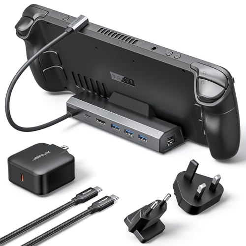 JSAUX 4K@120Hz Docking Station and 65W Charger for Steam Deck OLED/ROG Ally X/Legion Go (S), 6-in-1 Dock with HDMI 2.1, Gigabit Ethernet, 3 USB 3.0 and 100W Charge-HB0603 - color: 6-IN-1 with 65W Charger