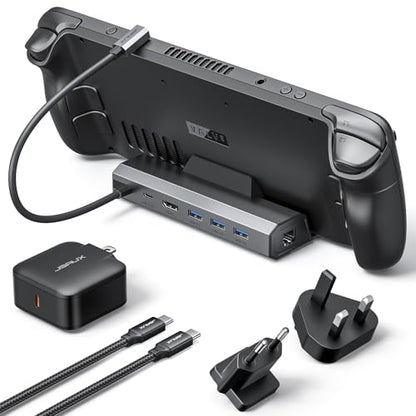 JSAUX 4K@120Hz Docking Station and 65W Charger for Steam Deck OLED/ROG Ally X/Legion Go (S), 6-in-1 Dock with HDMI 2.1, Gigabit Ethernet, 3 USB 3.0 and 100W Charge-HB0603 - color: 6-IN-1 with 65W Charger
