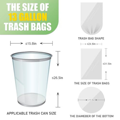 13 Gallon Tall Kitchen Trash Bags Unscented,1.1 Mil,Clear,110 Ct | Leakproof,Heavy Duty,Strong Garbage Can Liners,White,Fit 38 - 50 Liter Waste Bins,for Home Office Household Use - color: Clear-13 Gal-110