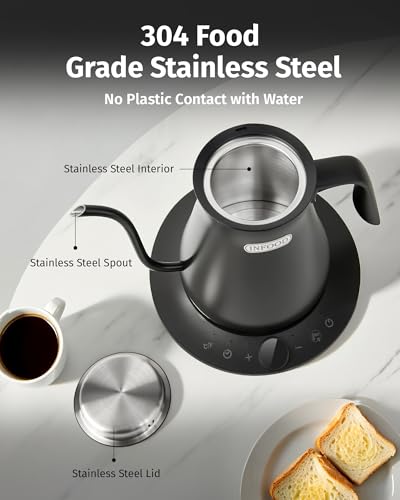 INFOOD 0.8L Gooseneck Electric Kettle, Precise Temperature Control for Pour Over Coffee & Tea, 1200W Fast Boiling Water, Auto Shut Off, Scheduling, Stainless Steel, Black - color: Black