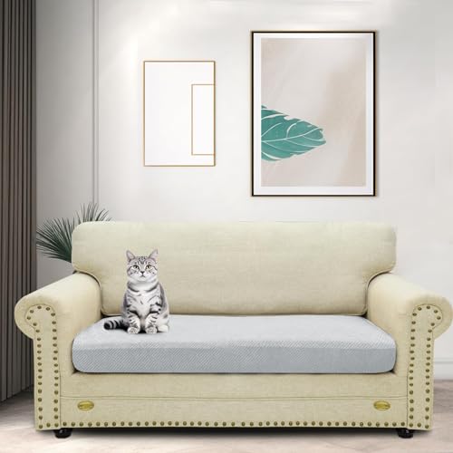 ZNSAYOTX Stretch Cushion Covers Sofa Cushion Couch Seat Covers Slipcovers Soft Replacement Unique Pattern Furniture Protector with Elastic Bottom (Silvery Gray, 1 Pc 3-Seat Cushion Cover) - color: Silver Gray, size: 1 Cushion Sofa
