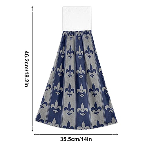 Vnurnrn Hand Towels for Kitchen 2 Pcs Hanging Kitchen Towels Set，Soft Absorbent Tea Bar Dish Cloths Bath Towel for Bathroom Laundry Room (Navy Blue Fleur De Lis) - color: Navy Blue Fleur De Lis