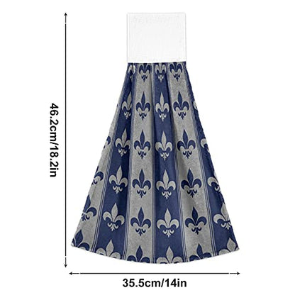 Vnurnrn Hand Towels for Kitchen 2 Pcs Hanging Kitchen Towels Set，Soft Absorbent Tea Bar Dish Cloths Bath Towel for Bathroom Laundry Room (Navy Blue Fleur De Lis) - color: Navy Blue Fleur De Lis