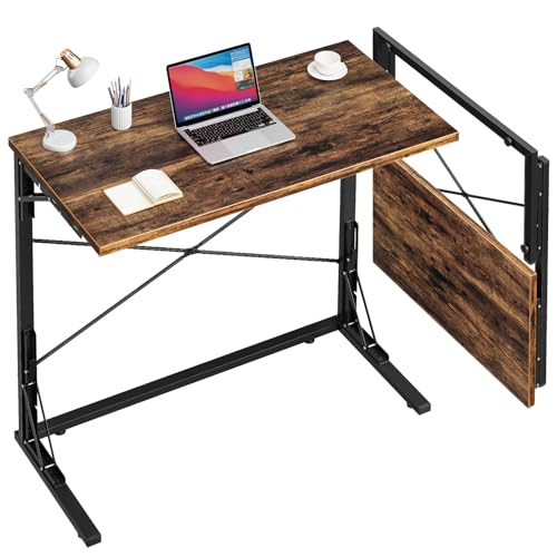 Vantic 31.5" Folding Desk, Foldable TV Tray Table for Eating on Couch, Extra Large TV Dinner Trays, Portable Fold Computer Writing Desk Table for Home Office, Rustic Brown - color: Rustic Brown