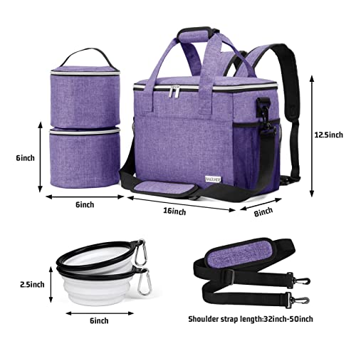 BAGLHER Dog Travel Bag Backpack Pet Supplies Backpack 5-Piece Set with Shoulder Strap 2 Lined Pet Food Containers 2 Foldable Feeding Bowls Essential Kit for Pet Travel - color: Purple, size: Medium