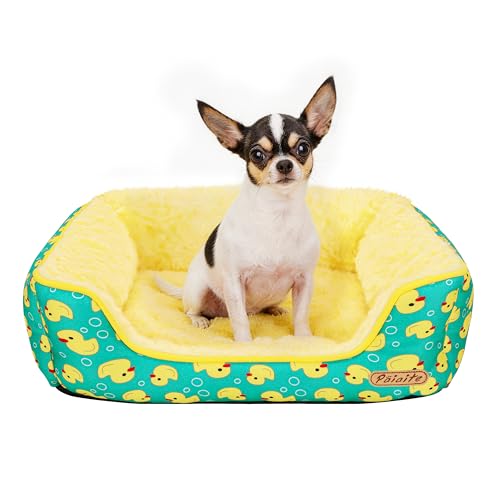 Rectangle Washable Dog Bed for Large, Medium & Small Dogs – Soft Calming Puppy Beds, Durable Warm Pet Sofa with Non-Slip Bottom for Indoor Use.Yellow S Size (18.9"x18.9"x6.3") - color: Yellow, size: Small(18.9"x18.9"x6.3")