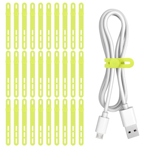 Donruby 30Pcs Silicone Cable Ties - Reusable & Washable with Adjustable Locking Buckles, High Elasticity Cable Management Straps for Home, Office, School, Travel Essential Cord Organizer (Light Green) - color: Green