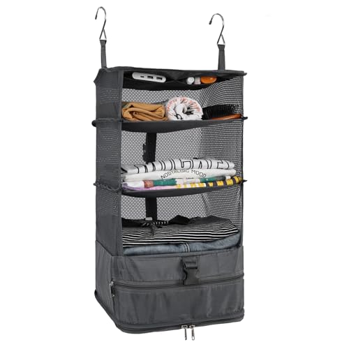 Surblue Hanging Closet Storage Bag Collapsible 3-Shelf Washable Oxford Fabric with 2 Hooks (L 11.41 * 11.41 * 19.68in, Grey) - color: Grey, size: L 11.41*11.41*19.68in